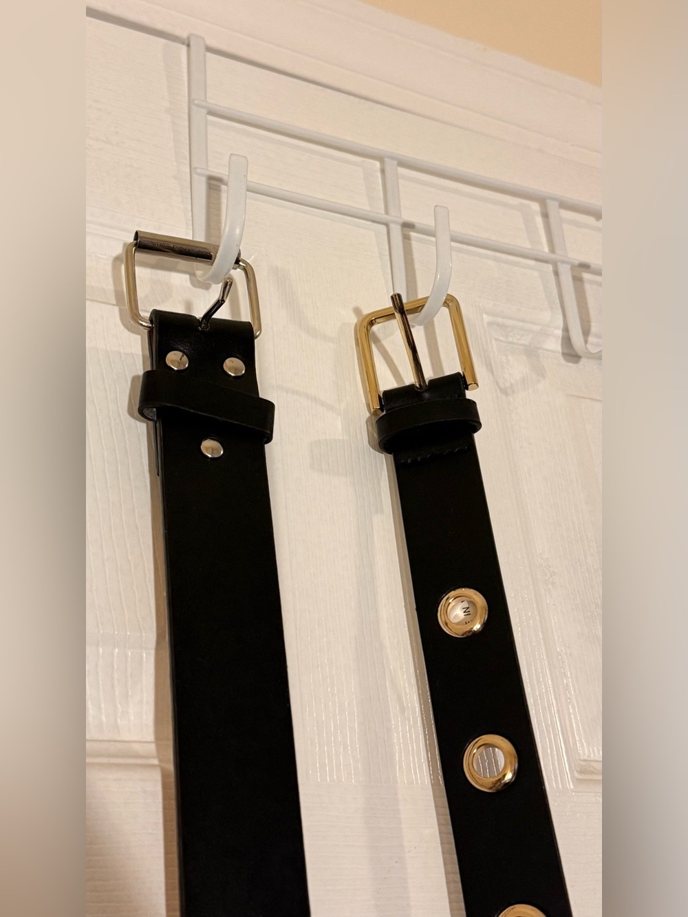 Set of 2 Black women’s Leather Belt with Gold and Silver Hardware